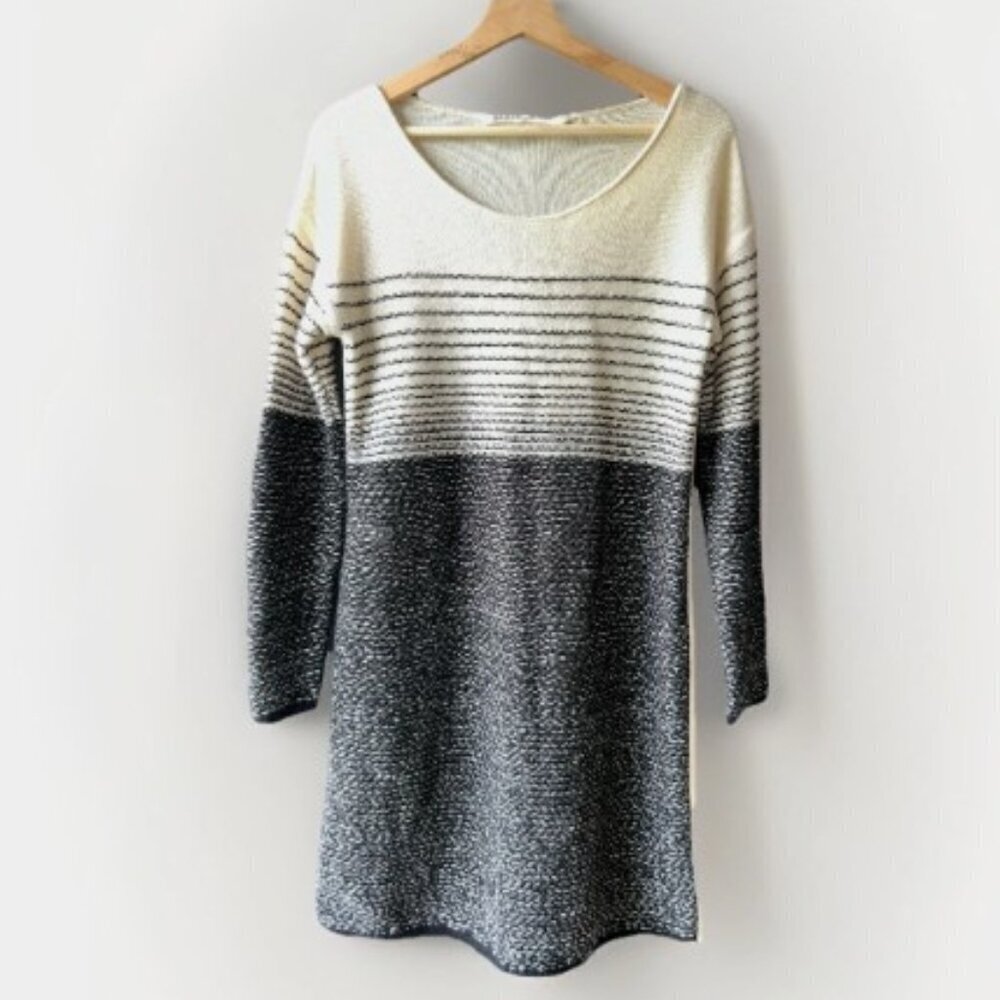Athleta Fireside Black Ivory Merino Wool Textured Sweater Dress Women's Size Med